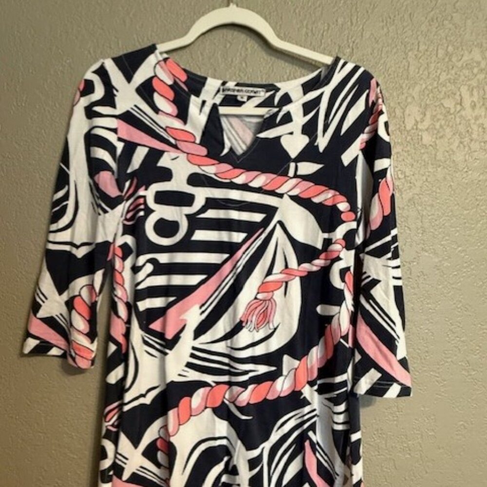 Barbara Gerwit Nautical Rope Print Tunic Top – Size M Navy Pink White Resortwear